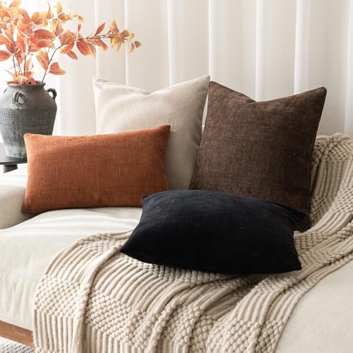 Image of Foindtower Pack of 2 Soft Textured Throw Decorative Pillow Covers Lumbar Accent Solid Cushion Cover Cozy Farmhouse Pillow Case with Zipper for Couch Sofa Bed Living Room 12x20 Inch, Burnt Orange