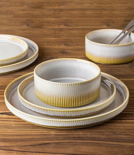 Image of TheTerra Ceramic Dinnerware Sets for 4, 12 Pieces Porcelain Lightweight Plates and Bowls Sets, Scratch Resistant Dish Set, Oven & Microwave & Dishwasher Safe, Autumn Haze
