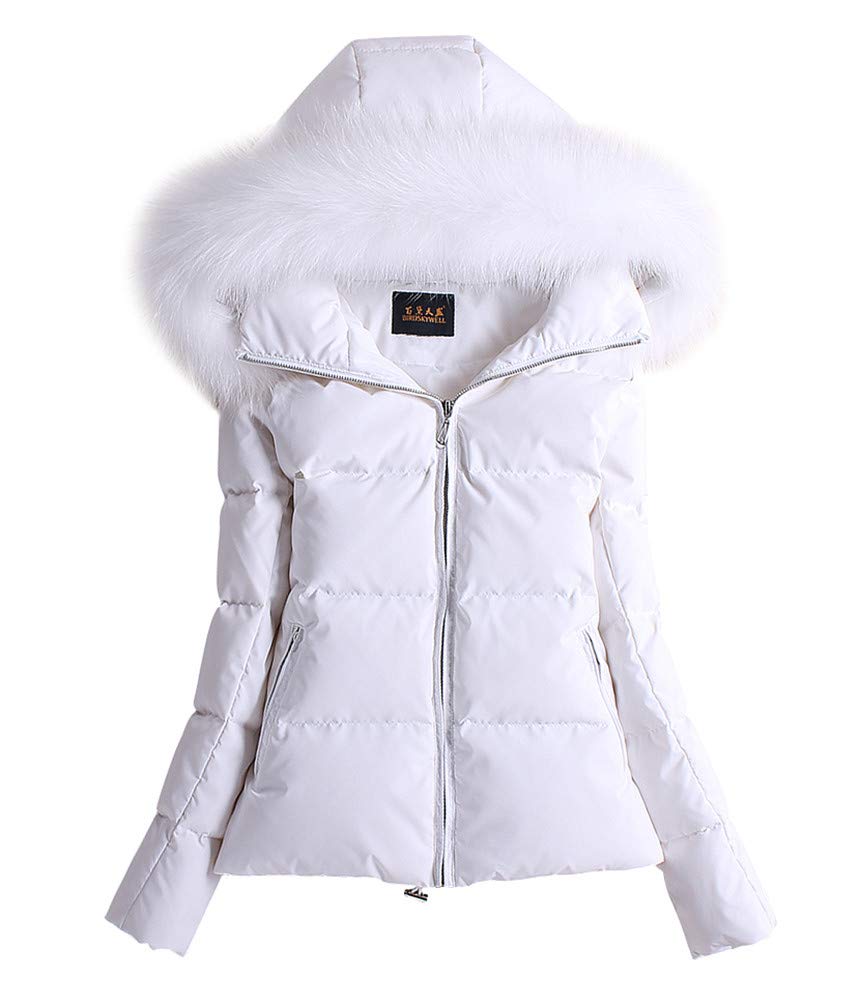 ACE SHOCKWomen's Down Coats with Fur Hood Warm Short Puffer Jacket Slim Fit Winter Parka