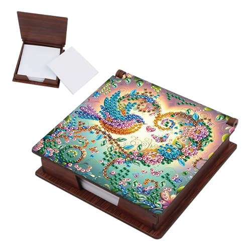 Distributeur de notes adhésives en bois mosaïque fleurs et oiseau école