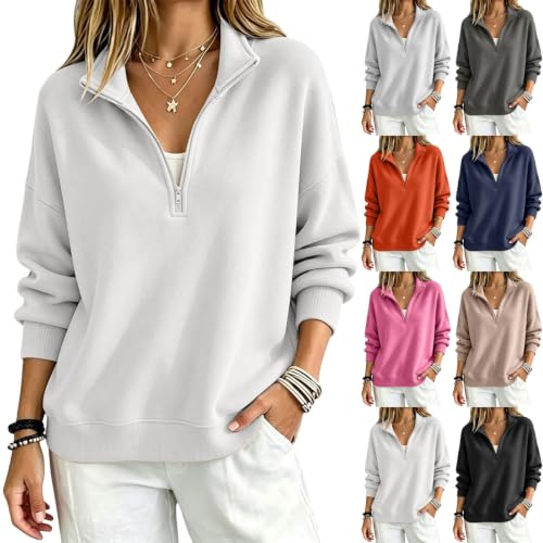 Oversized Quarter Zip Pullover Women Casual Half Zip Sweatshirts White L - image 1