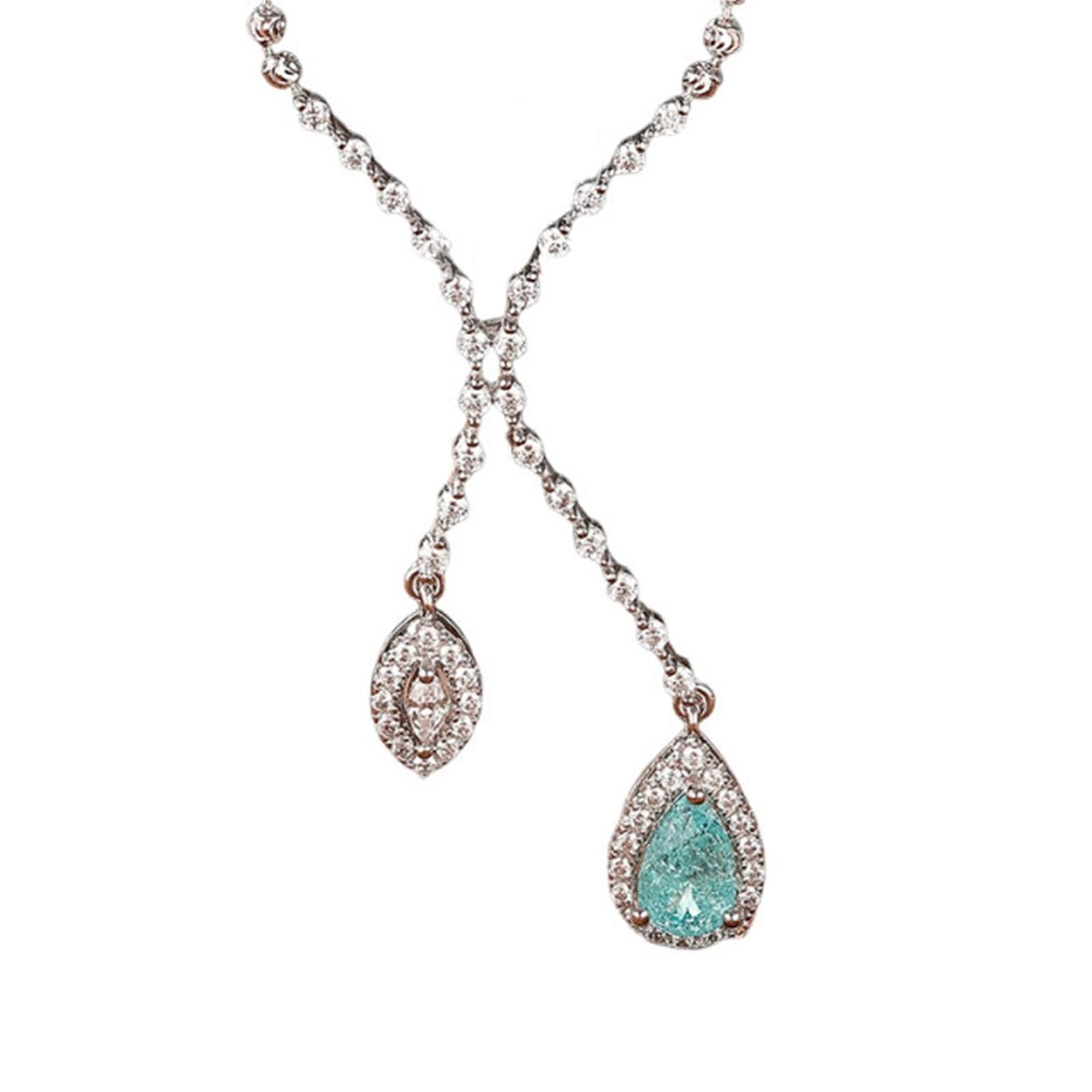 Łańcuszek przyjaźni damski, łańcuszek na szyję z wisiorkiem Infinity z turmalinem Paraiba i moissanit 18-karatowe białe złoto 45 cm