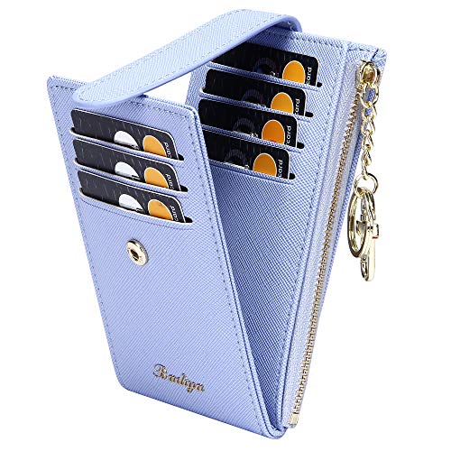 Image of Badiya Slim Women Wallet RFID Blocking Bifold Compact 9 Card Slots Holder Wallets Soft Leather with Zipper Coin Pocket 2 ID Window
