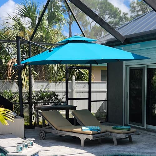 Image of PURPLE LEAF Patio Umbrella 10FT Outdoor Umbrella Double Top Turquoise Blue