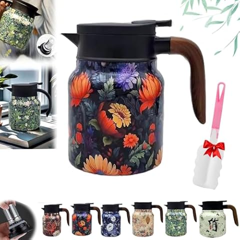 Doresty Thermos Tea Pot, Doresty Tea Infuser, Doresty Teapot, Raidley Vintage Floral Pattern Tea Thermos, Water Separation Glass Teapot with Wooden Handle, Press Control Magic Tea Pot Cover