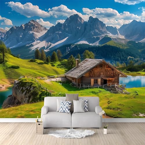 Fotomurales no tejido Paisaje Montaña Pradera 200x140 cm Papel Pintado Decoración de Pared moderna, Murales póster efecto 3D, Decorativos Murales para Dormitorio Salón TV Pared