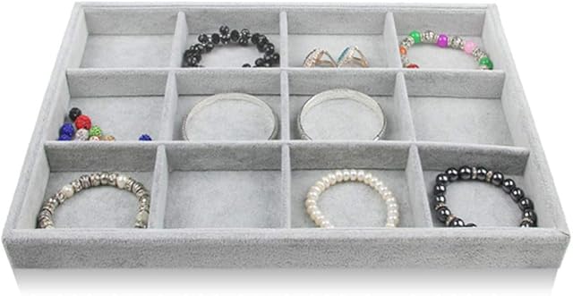 Bocar Grey Velvet 12 Compartment Jewelry Display Showcase Organizer Holder for Necklace Bracelet Ring Earring ((GP-12G)
