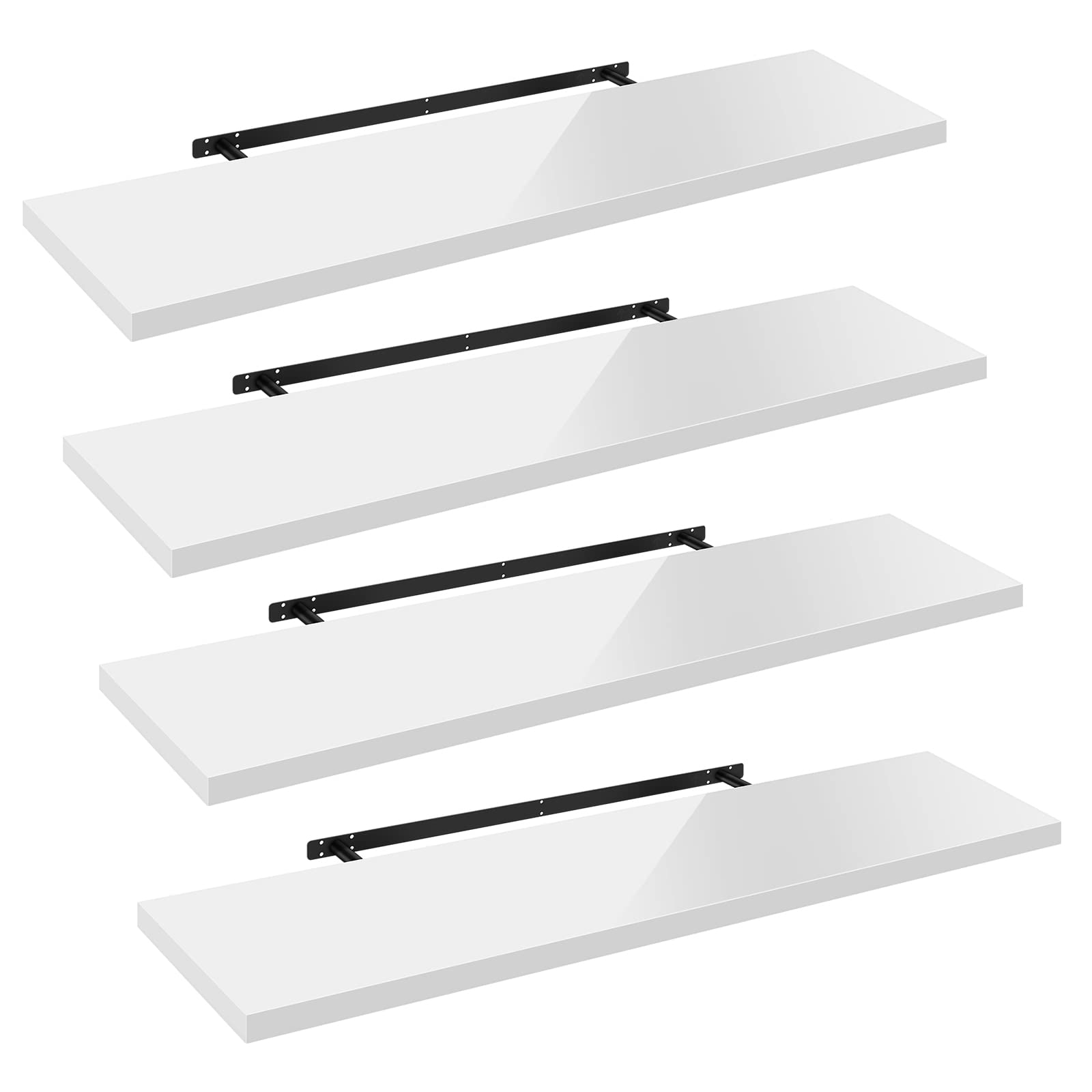 WOLTU Mensola da Muro, Set di 4, Scaffale Sospeso da Parete Libreria Piccola per Soggiorno Cameretta Porta CD DVD, Pannello MDF 100x22,9x3,8cm, Bianco, RG9482ws-4-FL