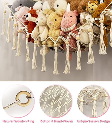 Tcgpro Stuffed Animal Storage - Stuffed Animal Hammock Or Net Corner, Boho Stuffed Animal Holder With Tassels, Macrame Hanging Toy Organizer Ideas For Plush Display, Kids Room Bedroom Decor #TOP4