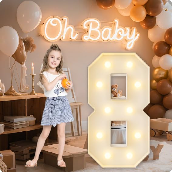 HXWEIYE Large Marquee Numbers 8, 3FT Battery Operated, Easy to Assemble