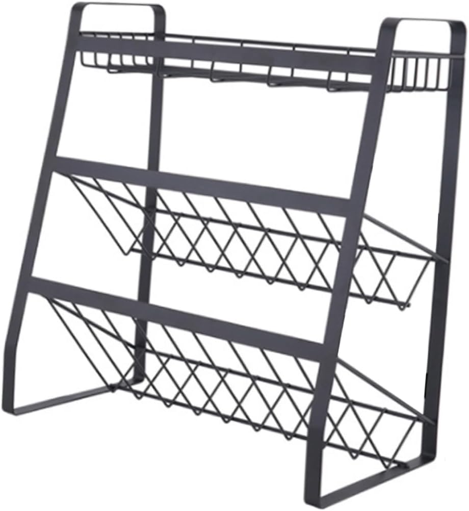 Black Three Kitchen Storage Rack Oblique Bottom Seasoning Shelf Spice Organizer for Spices Jars and Condiments Versatile Use Kitchen Bathroom and Living Room