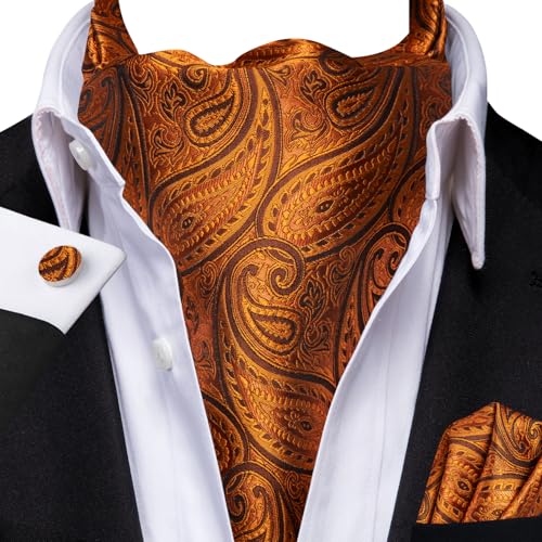 Image of Dubulle Paisley Floral Ascot for Men Self Tie Mens Cravat and Pocket Square Cufflinks Wedding