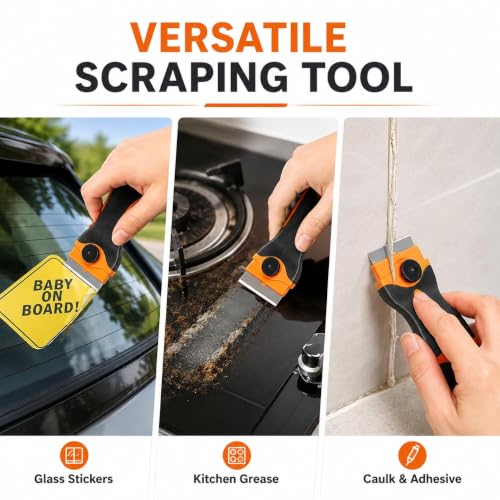 Image of Glue Remover Cleaning Scraper Tool Double Edged Multipurpose Removing Paint, Labels, Sticker, 7 Piece Plastic Blades and 7 Piece Metal Blades