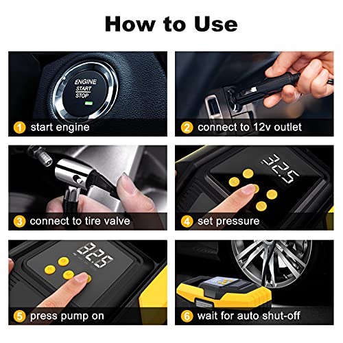 Air Compressor Tire Inflator, Dc 12V Portable Air Compressor for Car Tires, Auto Tire Pump with Led Light, Digital Air Pump for Car Tires, Bicycles - Thumbnail 3