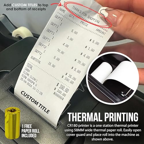 Nadex Caixa registradora eletrônica CR180, gaveta de aço, design compacto, preta