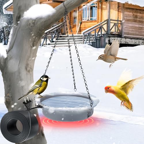 SNMUMU Heated Birdbaths for Outdoors with 15FT Cord, Hanging Heated Bird Bath for Winter Outdoors, 75W Birds Bath Anti-Freeze Weatherproof & Rust-Resistant for Outside Garden Yard Patio