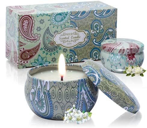 AGOL 2 Pack Scented Candles, 2.5 oz Aromatherapy Candles for Home Scented, Natural Soy Candles with Floral Scents, Portable Small Jar Candle Set for Travel, Spa, Bath, Yoga, Home Decor Tin Candle Pack