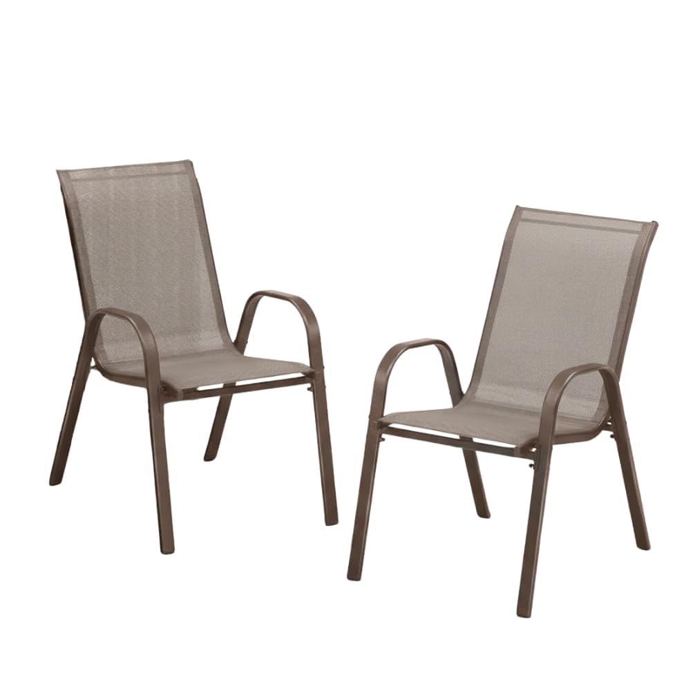 Creative Outdoor Patio Outdoor Chairs Set of 2, Brown Metal Frame, Nylon Mesh Fabric, Stackable Dining Chairs-image-27