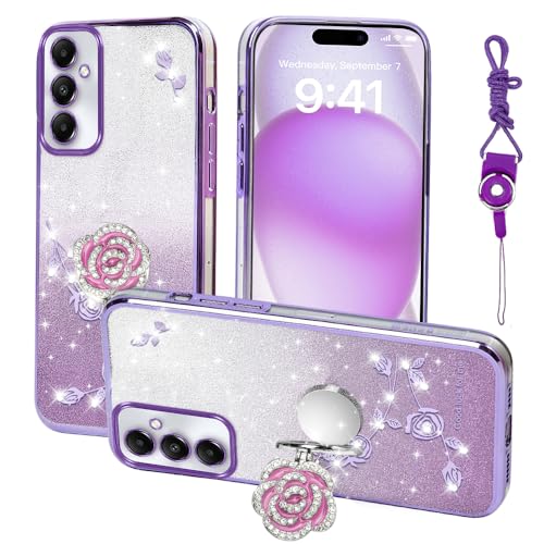 Nouxwerx for Samsung Galaxy A05s Case, Mobile Phone Case for Cute Soft Slim Cover for Girls Women with Ring Stand Strap Lanyard Shockproof Protective Cover for Samsung A05s (Purple)