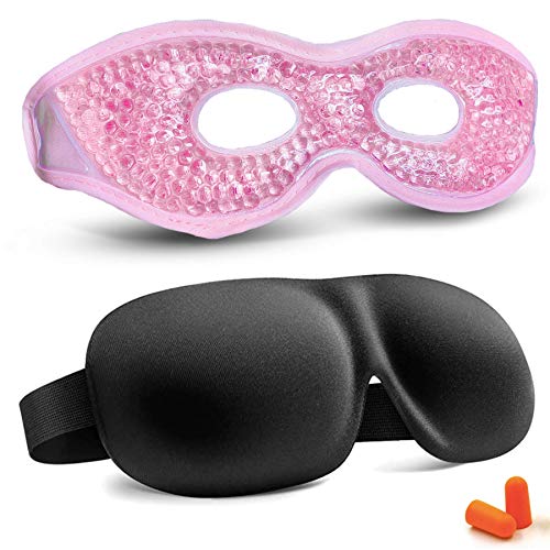Gel Beads Eye Mask + 3D Sleep Mask, Cooling Eye Mask Reduce Puffy Dark Circles Migraines Headaches Stress Relief, 3D Contoured Cup Blindfold Eye Mask Ultra Lightweight & Comfortable Sleeping Mask (Gel Eye Mask(Pink)+3D Sleep Mask)