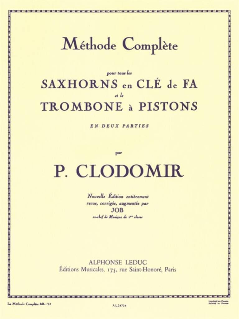 METHODE COMPLETE SAXHORN CLE DE FA TROMBONE A PISTONS