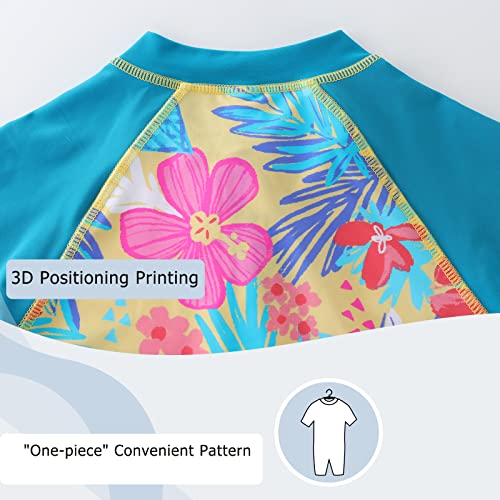 Image of Girls One Piece Rash Guard Swimsuits for Kids UPF 50+ Sun Protection Short Sleeve Swim Shirt