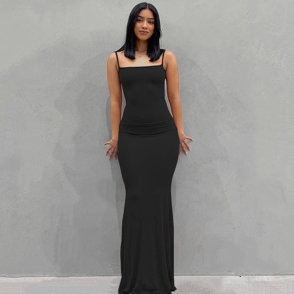Vestito Donna Spaghetti Abito Sirena Elegante da Cerimonia Vestiti Estivi Lungo Abiti da Sera Formale Vestito Aderente Senza Schienale per Festa Matrimonio (M)
