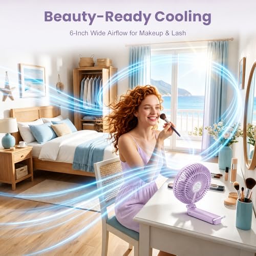 Image of Portable Handheld Fan, 10000mAh Rechargeable Personal Fan for 40H, 6-Inch Ultra Quiet Foldable Hand Fan, 5-Speed Gentle Airflow Battery Operated Fans for Travel Outdoor Lash Makeup Gifts for Women