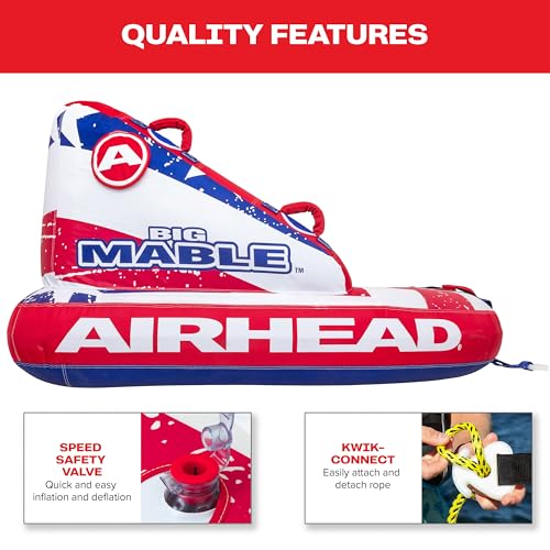 Image of Airhead Mable Towable Tube for Boating, 1-4 Rider Inflatable Boat Tube for Water Tubing, Heavy Duty Full Nylon Cover, EVA Foam Pads, Dual Tow Point, Patented Speed Safety Valve