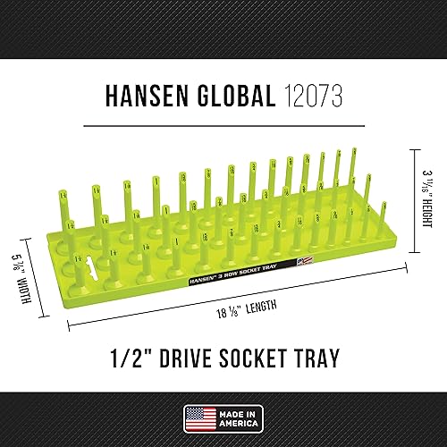 Hansen Global 3 Row Socket Holder, Hi-Viz Yellow, Pack of 6