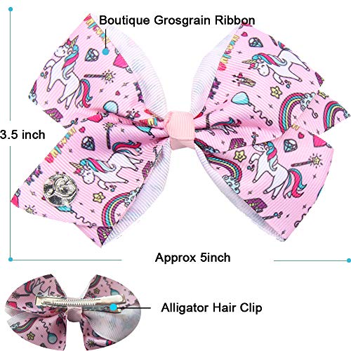 18pcs Hair Bows for Girls - 5 Inch Large Bow Alligator Clips for Girls Unicorn Rainbow Ribbon Colorful Hair Accessories for Toddler Teens Kids(18PCS) — view 4