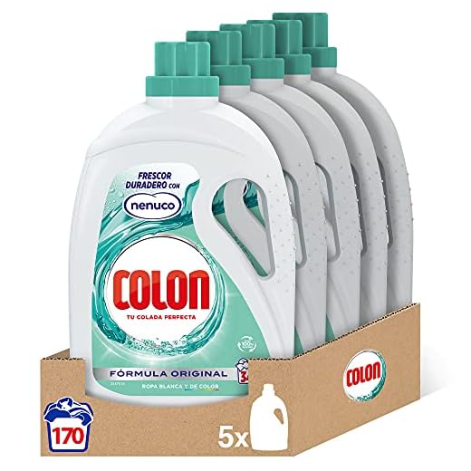 Colon Nenuco - Detergente para lavadora, adecuado para ropa blanca y de color, formato gel - Megapack de 5, hasta 170 dosis