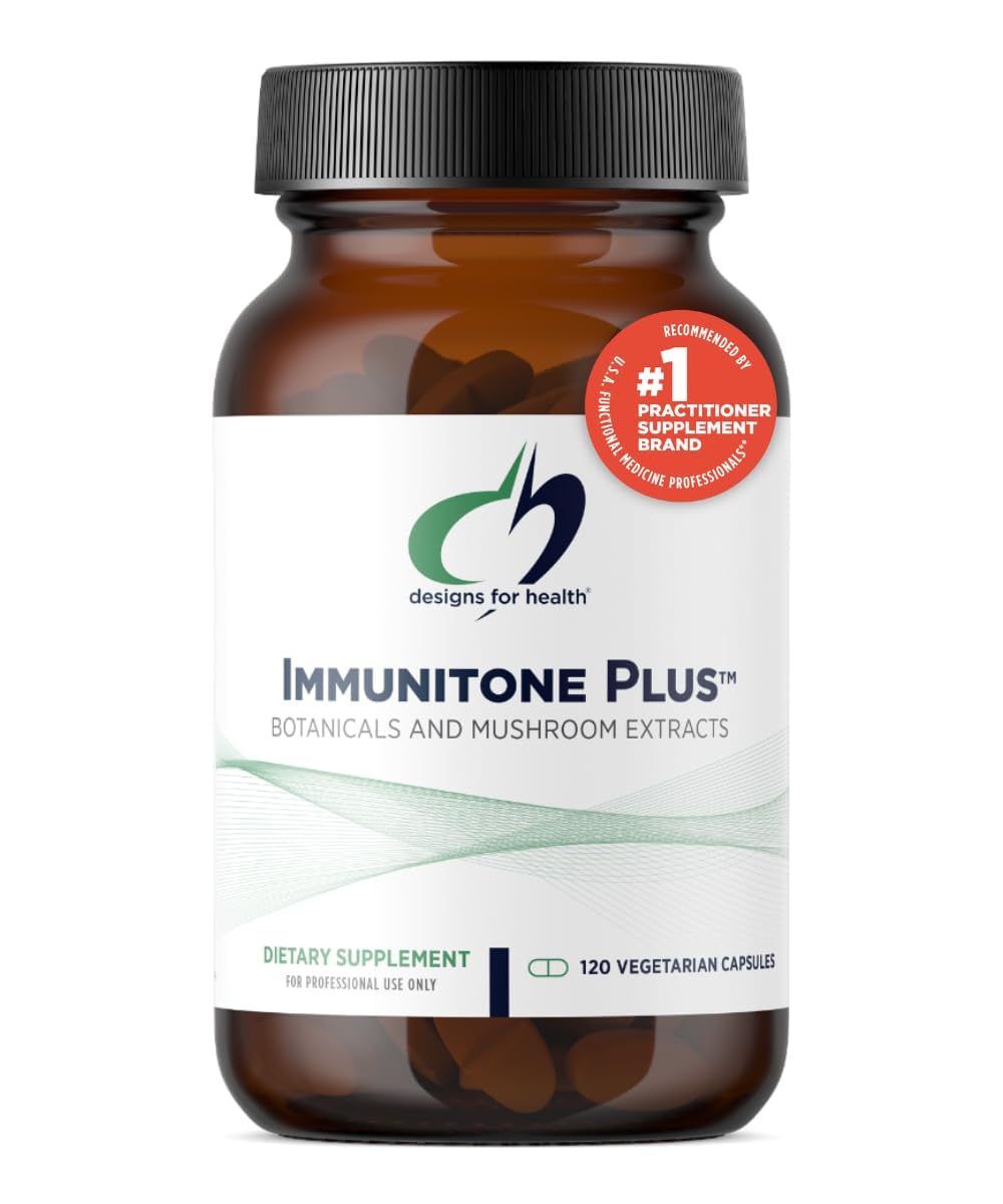 Designs for Health Herbal Immune Support with Mushrooms, Echinacea, Green Tea, Astragalus + Elderberry - Immunitone Plus Pills - Non-GMO Supplement (120 Capsules)