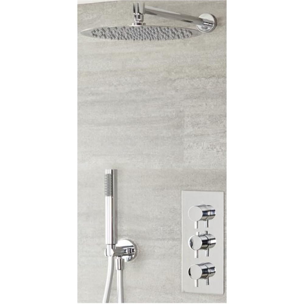 Milano Mirage Thermostatic Mixer Valve 300Mm Wall Mounted Round Shower Head Handset - Chrome