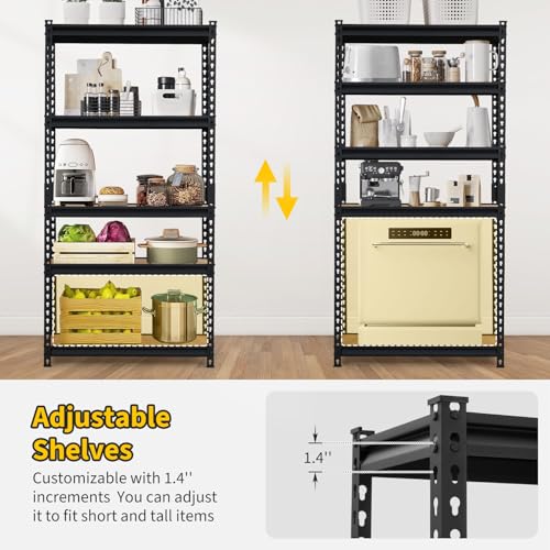 Image of Garage Shelving Heavy Duty Storage Shelves 2000Lbs Capacity, 5 Tier Adjustable Metal Shelving Unit 30 inch W x 12 inch D x 60 inch H, Industrial Utility Rack for Kitchen Pantry