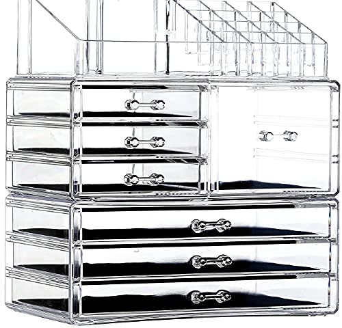 Cq acrylic Clear Makeup Organizer And Storage Stackable X Large Skin Care Cosmetic Display Case With 7 Drawers Make up Stands For Jewelry Hair Accessories Beauty Skincare Product Organizing,Set of 3