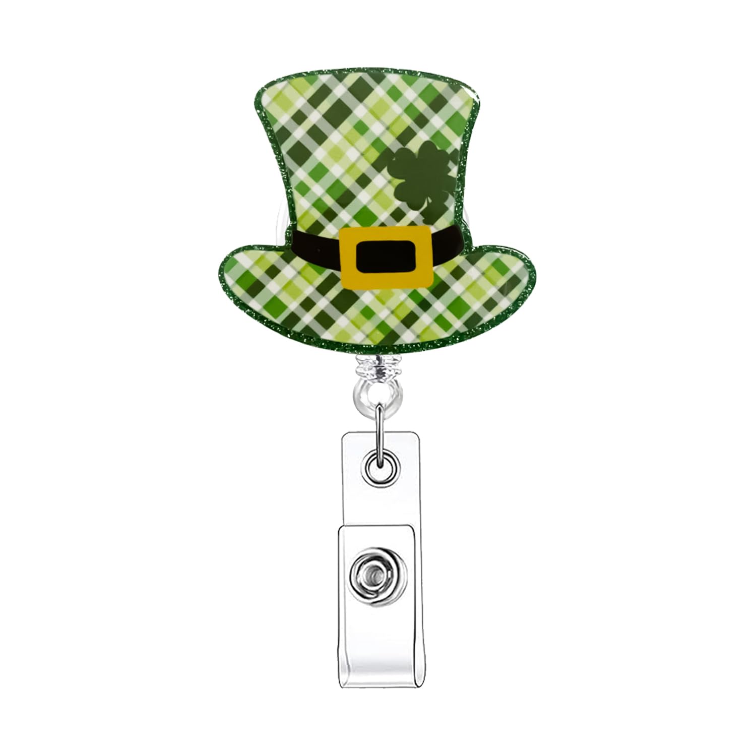 St. Patrick’s Day ID Badge Reels Green Hat Shape Badge Reels Retractable Plaid Deigns Nurse Badge Reel, Badge Holder Retractable Clip, Badge Reels