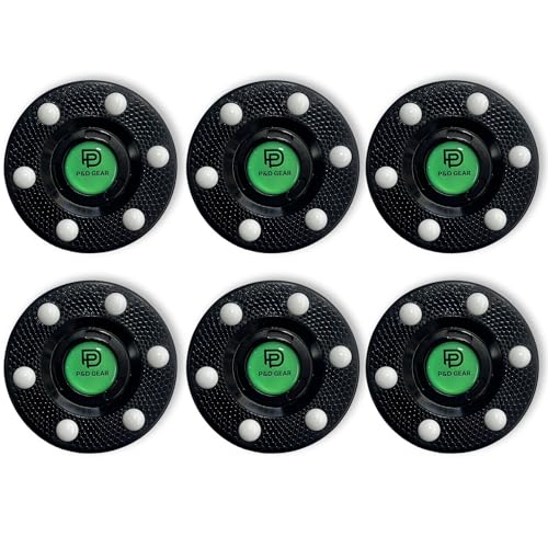 P&D Gear Inline Hockey Pucks– Official Inline Roller Hockey Regulation Size & Weight – 4oz 6 Glide Dots for Fast Smooth Play – DEK, Roller, and Indoor Hockey Training Pucks, Black (Black - 6 Count)