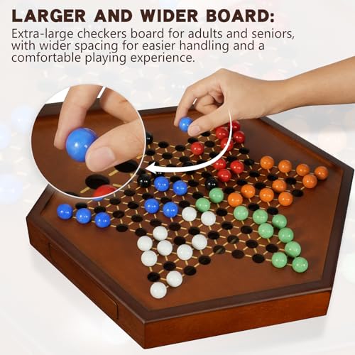 Tablero de Damas Chinas de Madera Grande 15" con Canicas miniatura 6