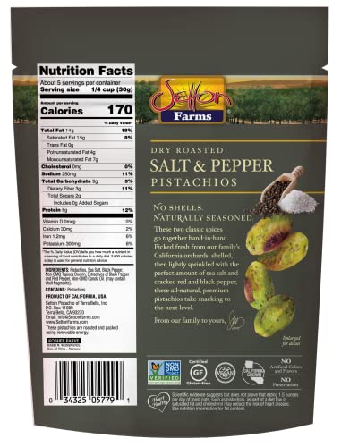 Image of Setton Farms Naturally Seasoned Pistachio Kernels, Salt and Pepper, No Shell Pistachios, Certified Non-GMO, Gluten Free, Vegan and Kosher, 5 oz Resealable Pouch