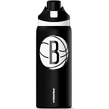 Hydrapeak Officially Licensed NBA Brooklyn Nets Oasis 32oz Insulated Water Bottle with Push Button Chug Lid & Built-In Handle, Leakproof Stainless Steel Sports Bottle for Gym, Travel & Game Day