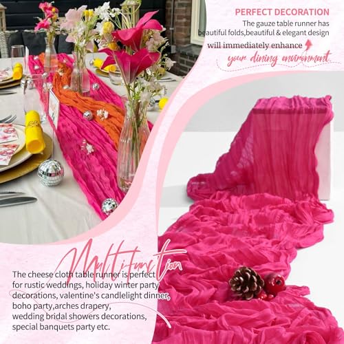 4 Pack Cheesecloth Table Runner 10FT Hot Pink Table Runner Boho Gauze Cheese Cloth Table Runners Long Rustic Sheer Table Decorations for Wedding Party Baby Bridal Shower Birthday Holiday Home by Showgeous - Image 5