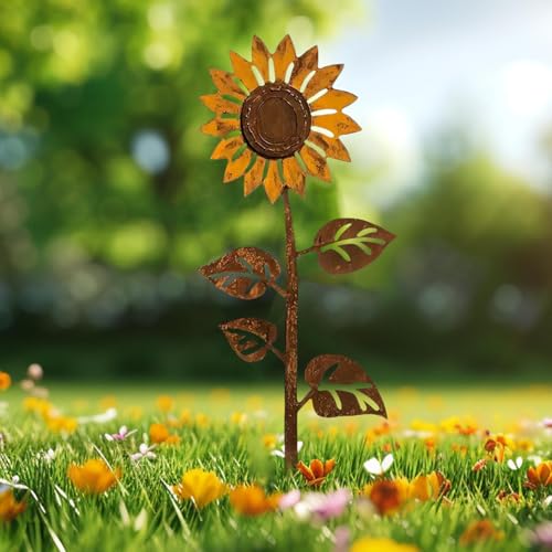 Generisch Metall Gartenskulpturen, Kunstvolle Eisenblumen, Deko Vintage Rostige Stäbe Für Wege Vorgarten Blumenbeet Balkon Terrasse Garten Zaunlinie Rasen Poolbereich