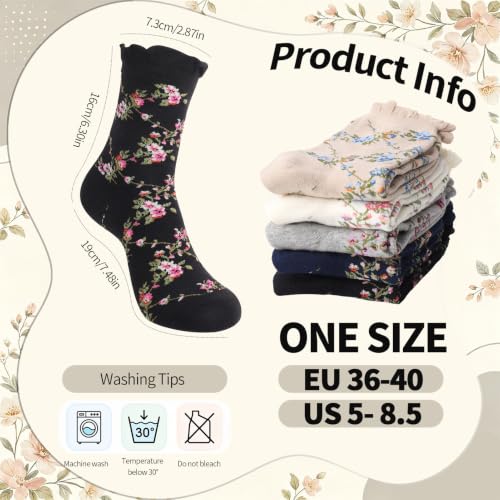 Image of Jspupifip Women Floral Ruffle Socks Frilly Casual Ankle Socks Size 5-7