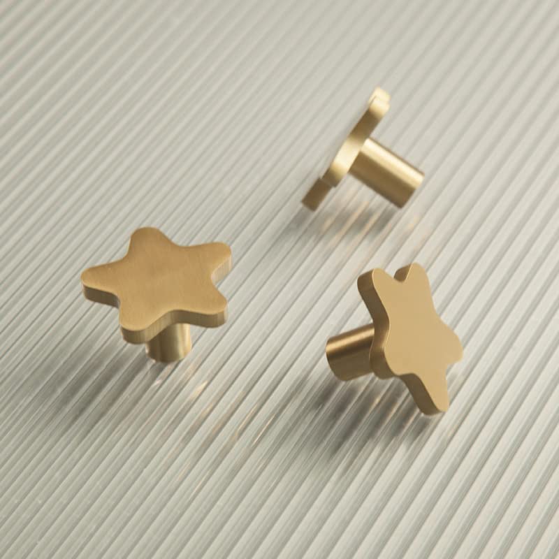 OUTAKU Decorative Brass Kitchen Cabinet Knobs Gold Star Drawer Dresser Pulls Furniture Cupboard Wardrobe Door Handles Modern 4Pack (4)