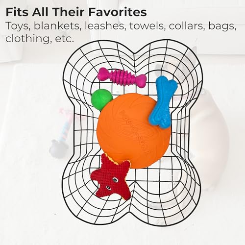 Metal Dog Toy Basket, Bone Shaped Indestructible Dog Toy Bin, Sturdy Dog Storage Organizer, 17 (L) x 13 (W) x 7 (H) inches - Image 6