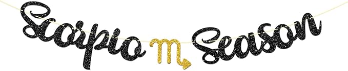 Black Glitter Scorpio Season Banner, Big Scorpio Energy Sign Bunting Decor for Constellations Themed Birthday Party Decoration, Zodiac Astrology Birthday Party Garland