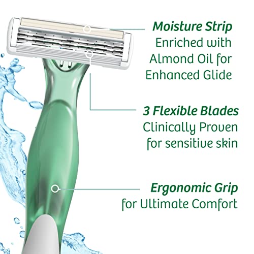 Bic Soleil Escape Women's Disposable Razors, 3 Blade Razor, Moisture Strip With 100% Natural Almond Oil, Lavender And Eucalyptus Scented Handles, 4 Pack Disposable Razors For Women #TOP4