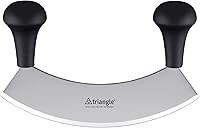 Vista 1 de triangle Cuchillo para picar - Hoja curvada de acero inoxidable de 7 pulgadas - Cuchillo Mezzaluna y cortador de pizza - Mango ergonómico de madera