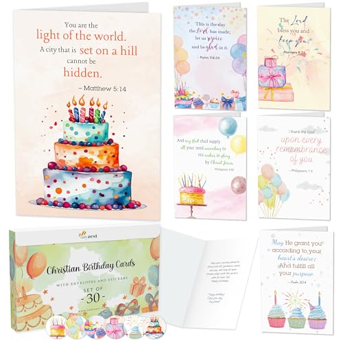 30 Pack Christian Birthday Cards with Envelopes